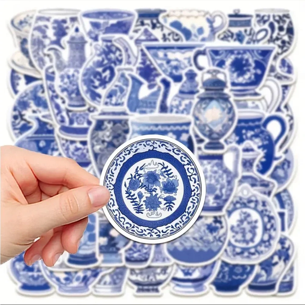 Set of 50 Beautiful Blue Porcelain Stickers Vases Plates Pitchers - Picture 3 of 6